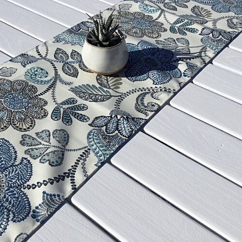 Hampton's Style Floral Linen Table Runner. Coastal Beach Etsy