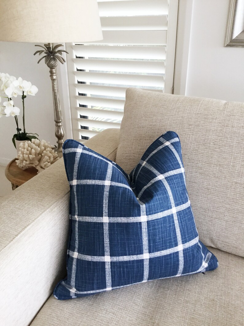 Farmhouse Check Cushion Cover Ticking Stripe Cushions Blue Etsy Australia