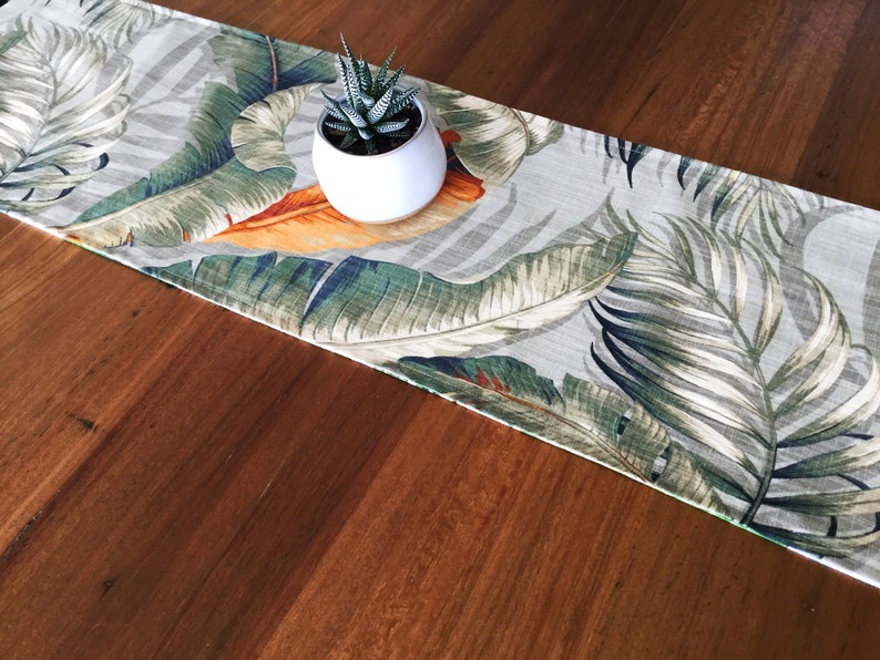 Reversible Palm Leaves Tropical Table Runner Coastal Style Etsy