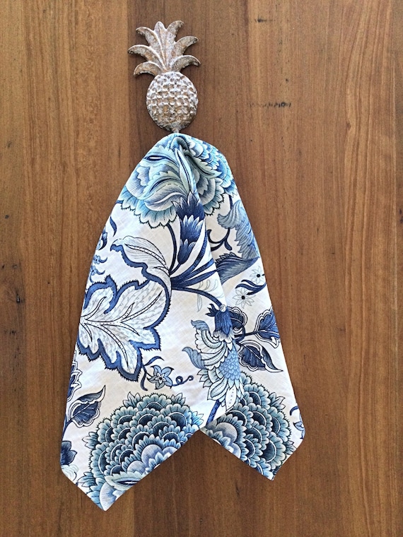 Hamptons Style Linen Tea Towel: Blue Floral Kitchen Decor
