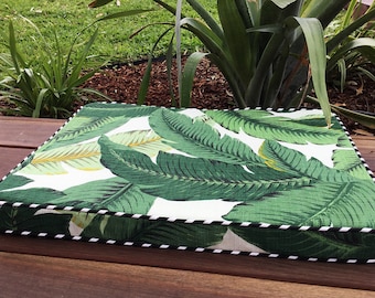 Tropical Palm Leaf Chair Pad: Tommy Bahama Outdoor Cushion. Seat Pad