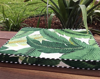 Chair Pads, Palm Leaf Cushions,  Banana Leaf Outdoor Cushions, Outdoor Pillows Tropical Chair Pad, Tommy Bahama Fabric Chair Pads