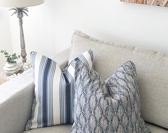Hamptons Style Pillow Cover: Blue & Beige Decorative Cushion for lounge