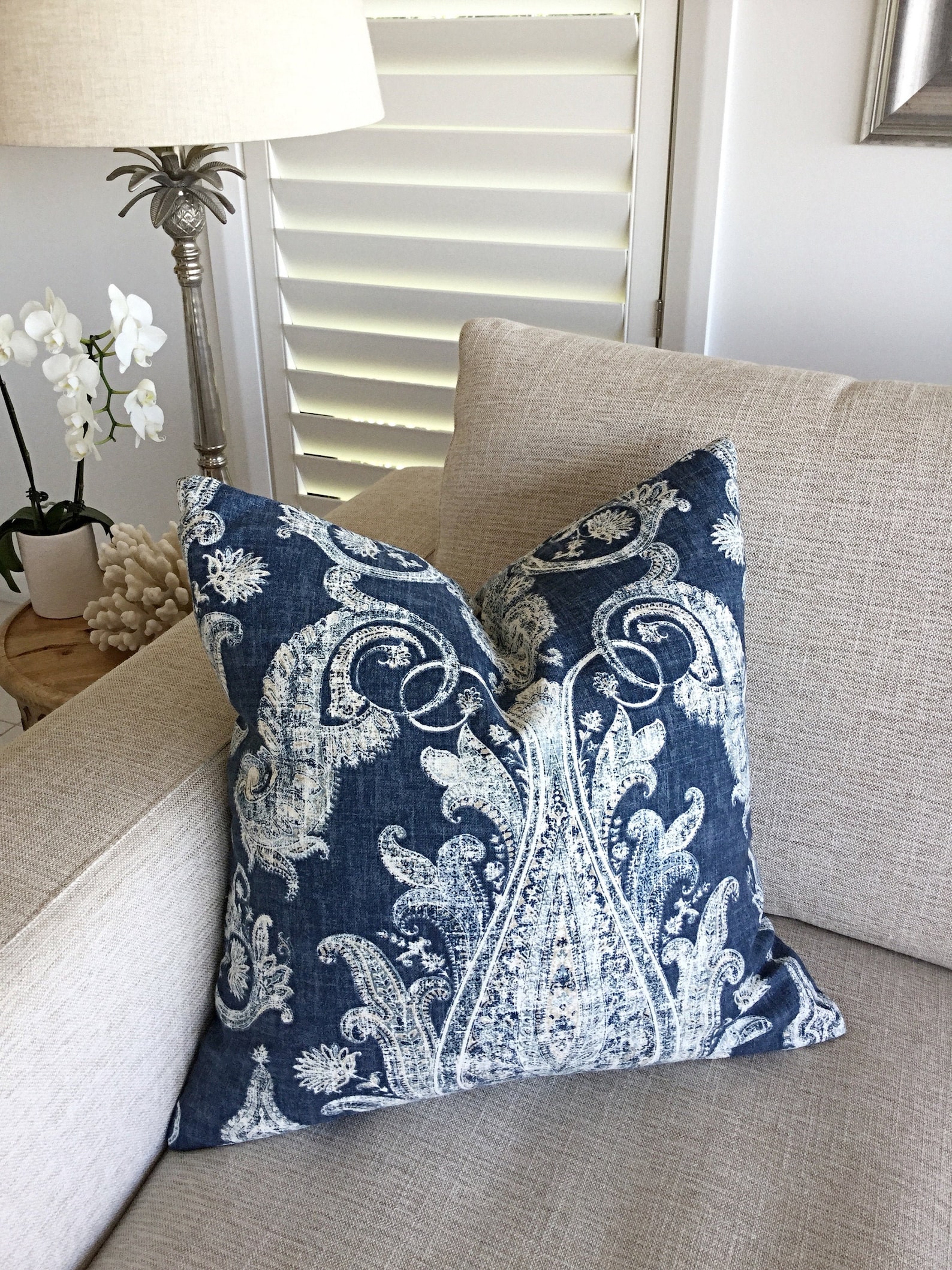 Lakeland Navy Blue and White Cushion Covers Indigo Blue Damask Etsy