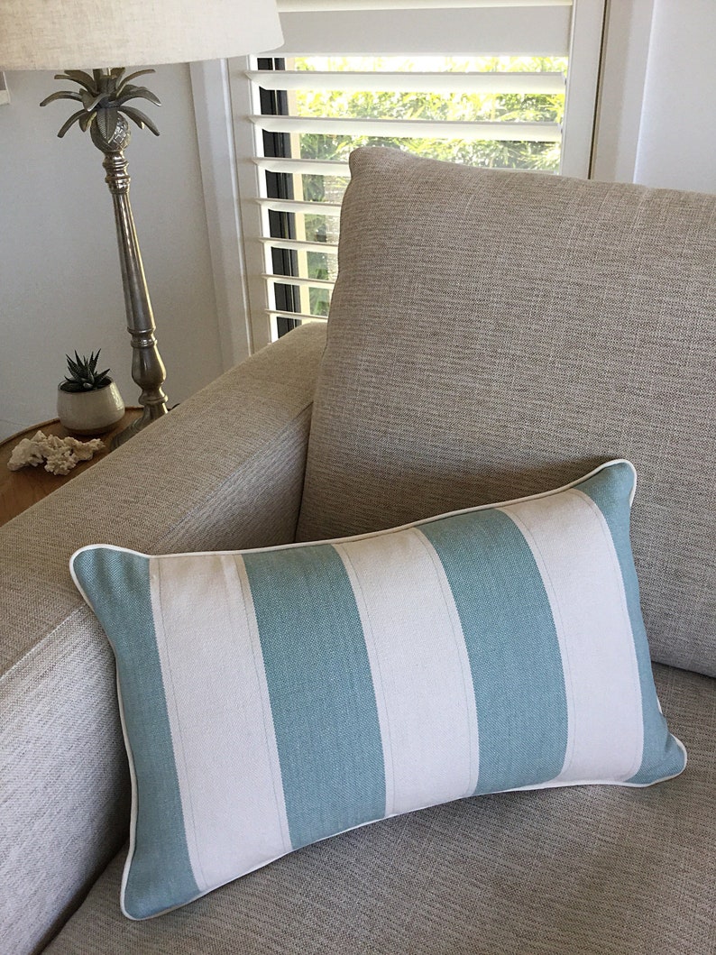 Coastal Cushions Striped Coastal Pillows Seafoam Stripe Navy Etsy