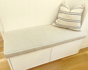 Cojines de asiento de banco hechos a medida, color natural de avena de lino belga. Tamaño personalizado disponible