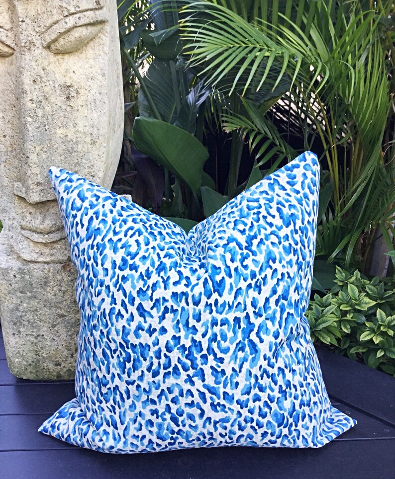 Leopard Print Outdoor Cushions Outdoor Pillows Blue Grey Etsy
