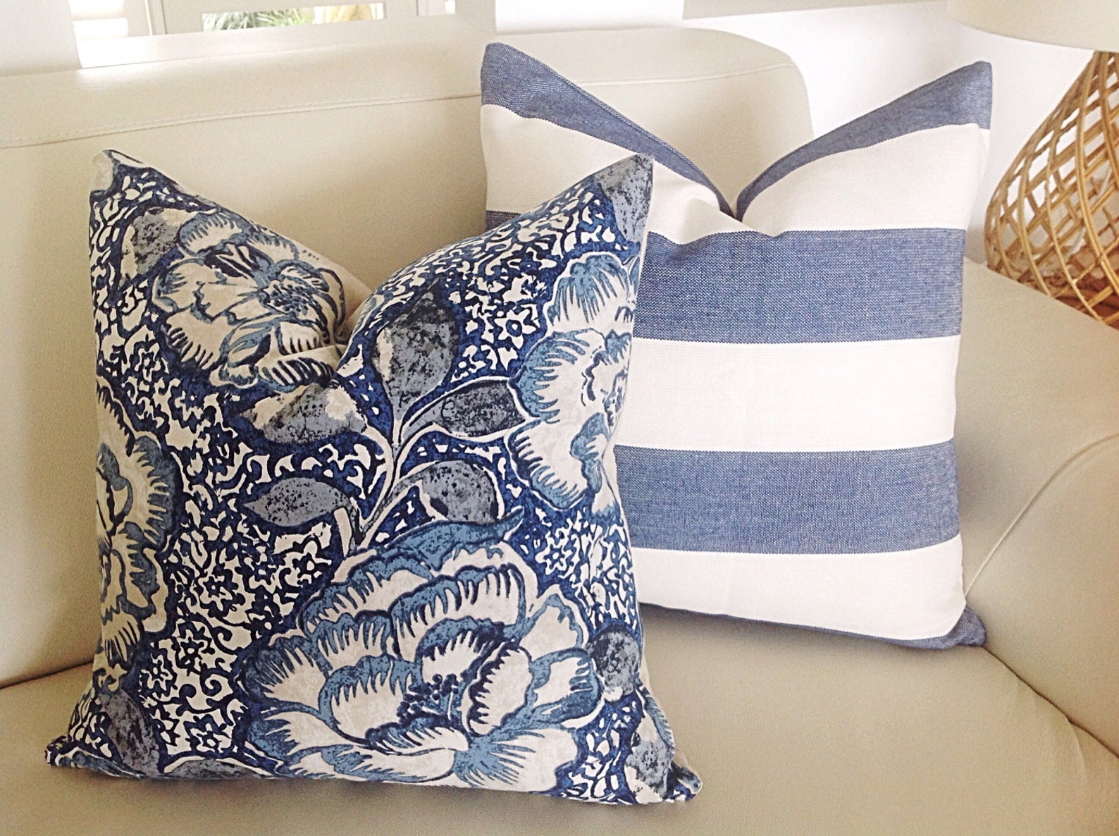 Coastal Cushions Striped Cushion Covers Peony Bowl Navy and Etsy