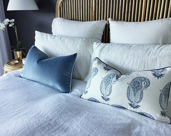 Pale Blue Velvet Pillow Cover: Paisley Hamptons Cushion