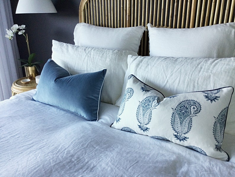 Pale Blue Velvet Pillows Cover Only. Blue & White Cushions Etsy