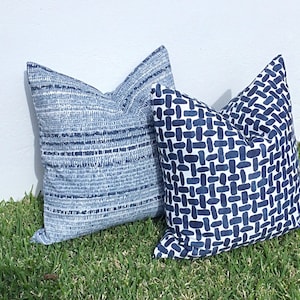 Blue Outdoor Pillows, Outdoor Cushions, Blue outdoor pillows, coastal outdoor pillow Cover Only, Navy Blue and White Sky Blue Cushion Covers
