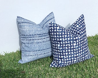 Blue Coastal Outdoor Pillow Cover: Navy & Sky Blue