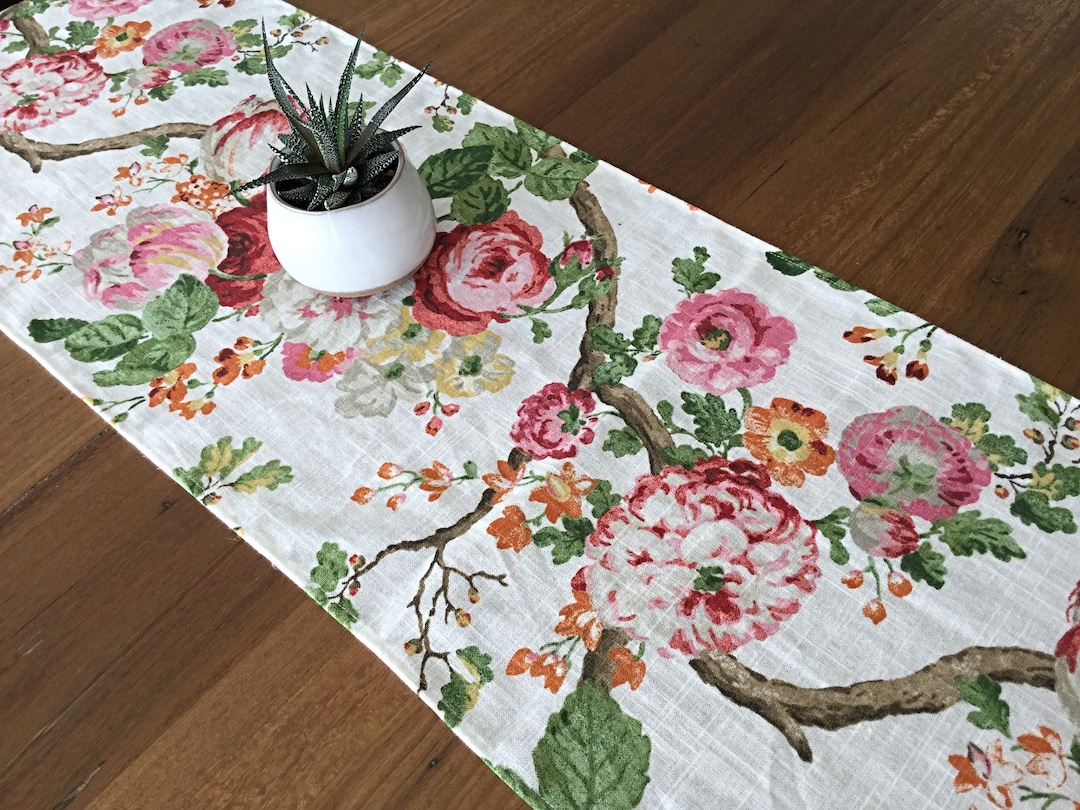 Hamptons Style Table Runner Floral Linen Table Runner. Home Decor