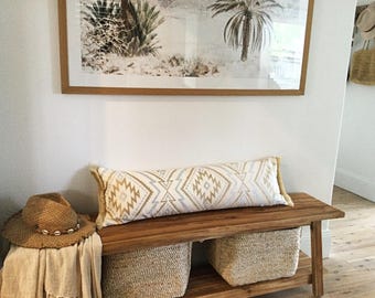 Long Lumbar Pillow Embroidered Southwestern Style with fringe