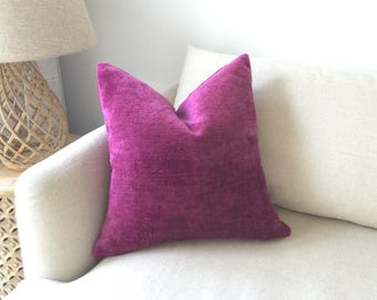 Fuschia Pink Chenille Pillow Cover: Modern Velvety Crush
