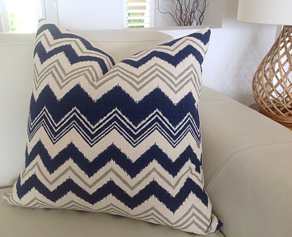 Chevron Cushions Navy Blue and Ivory 