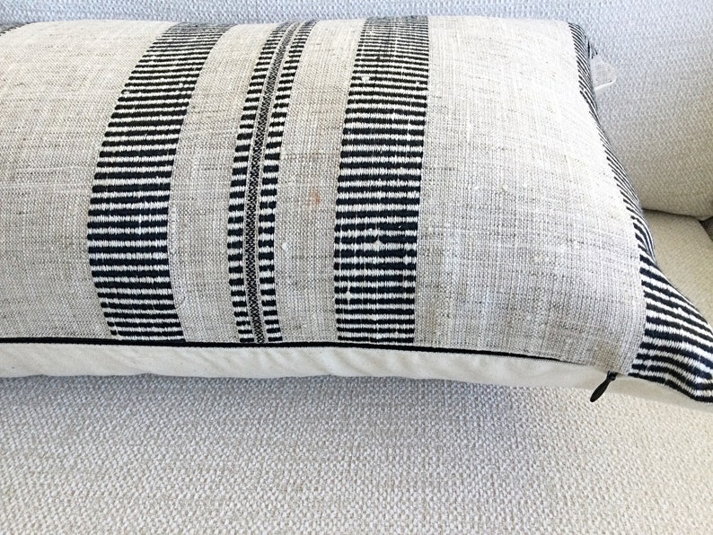 Linen Pillow Lumbar Pillow, Natural a linen Lumber Black and Natural Double Issue image 3