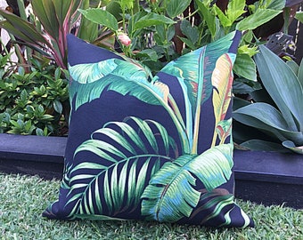Black Palm Leaf Outdoor Cushion Cover: Tropical Pillow