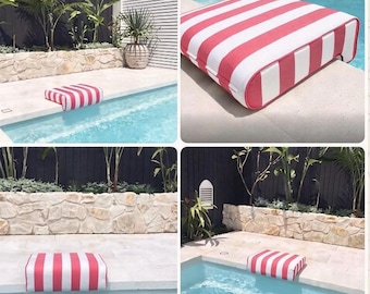 Poolside Seat Pad, Striped Outdoor Cushion Olefin Fabric, Custom Size. Multiple colours available