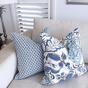 Hamptons Style Cushions, Linen Cushions, Jacobean Pillows, Hampton's Pillows, Cover Only. Blue & White Cushions, Scatter Cushion covers. image 2