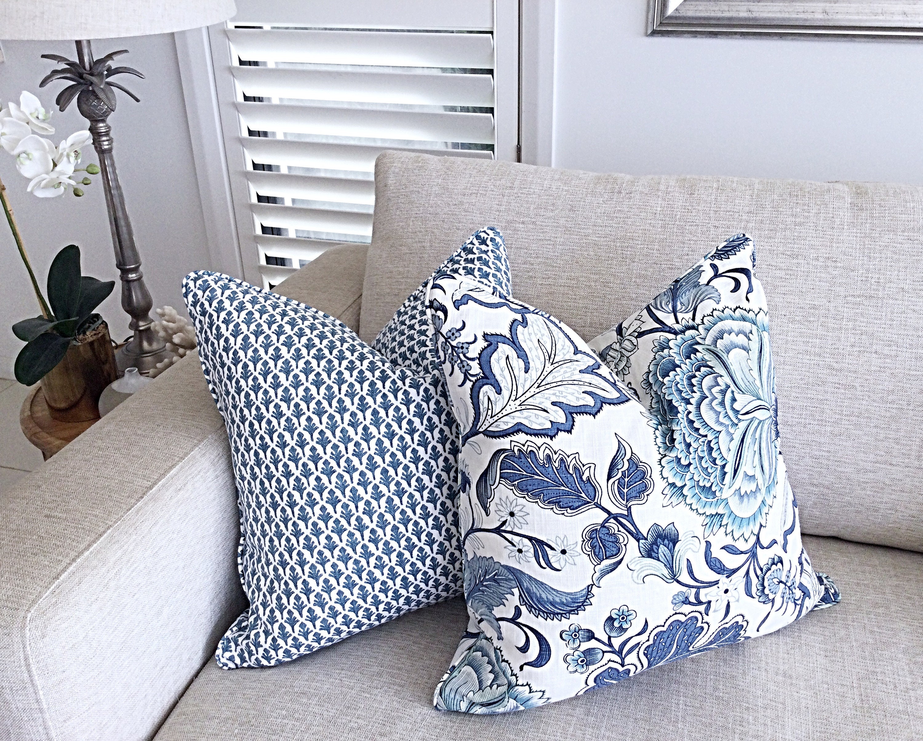 Decorative Pillows in Brooklyn Ocean Jacobean Floral Large Scale