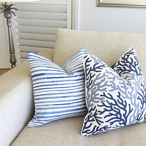Navy Coral Cushion Cover Coastal Cushions Beach House Cushion Cover Coral, Vista Luxe Nautical Cushions,Toss Pillows, Scatter Cushions
