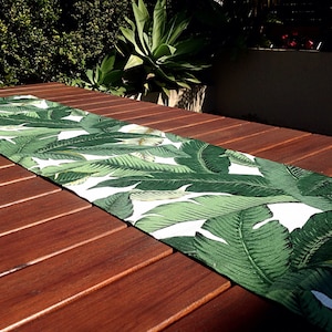 Table Runner Tropical Decor Outdoor Decor, Banana Leaf, Palms Tropical Coastal Decor. Vintage Hawaiian Style. Beach House Decor