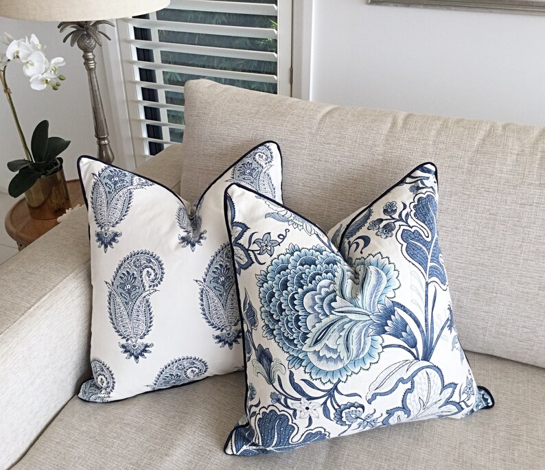 Hamptons Style Cushions Linen Cushions Jacobean Pillows Etsy