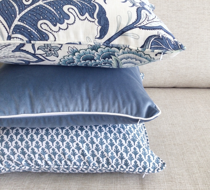 Hamptons Style Cushions, Linen Cushions, Jacobean Pillows, Hampton's Pillows, Cover Only. Blue & White Cushions, Scatter Cushion covers. image 4