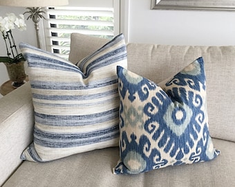 Indigo Ikat Linen Cushion Cover: Coastal Boho Pillow