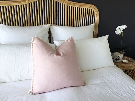 Blush Linen Cushion Pom Pom Cushions Cushion Cover Linen Pillow Cover Coastal Cushions Beach House Blue Cushion Decorative Piillows Etsy Canada