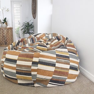 Bean Bag, Linen Bean Bag, Earthy Tones, Parallel Lines Bean Bag Cover. Brown, Tan, Mustard, Grey. Cover Only Toffee
