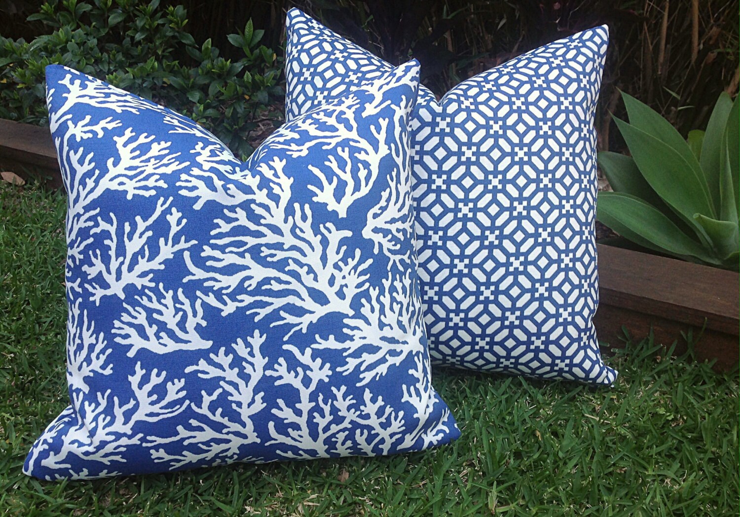 Coral and blue outdoor pillows sale