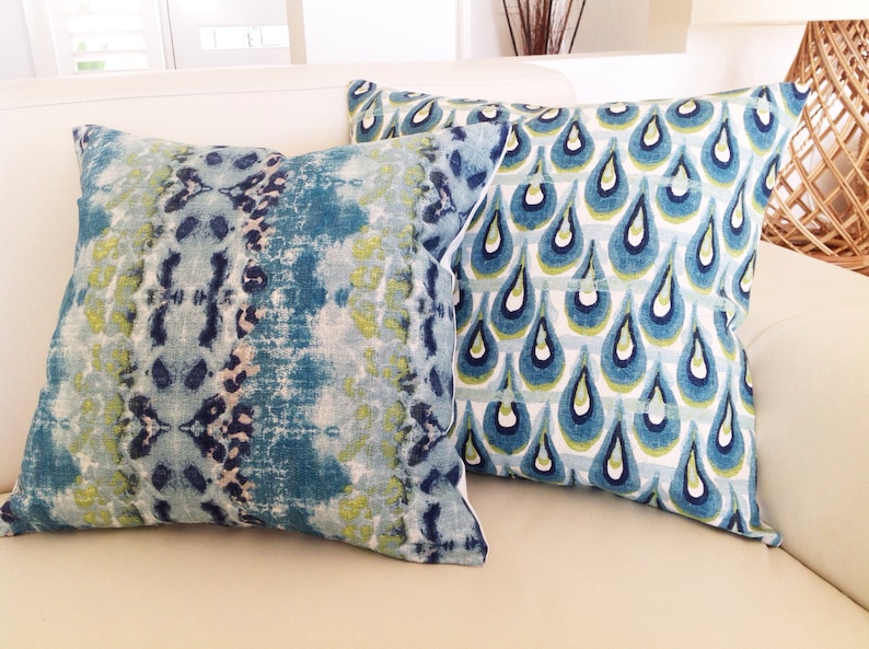 Teal Blue Raindrop Cushion Cover: Modern Coastal Pillow image 1