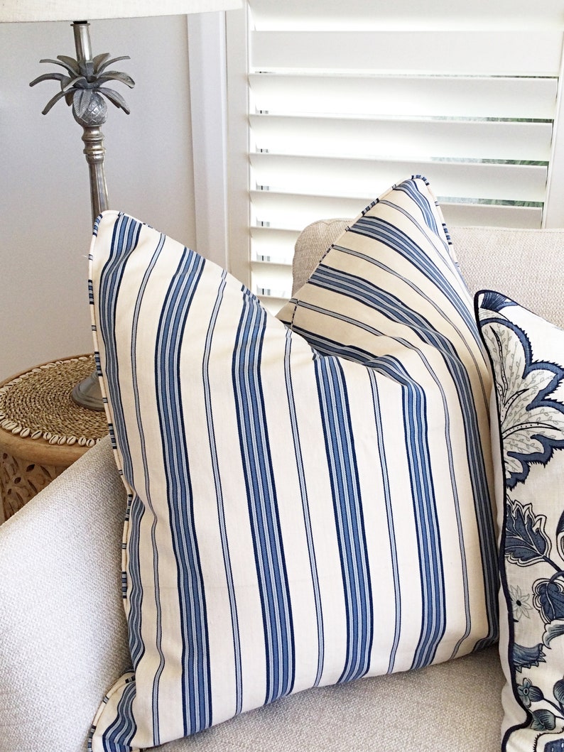 Hamptons Style Cushions, Linen Cushions, Jacobean Pillows, Hampton's Pillows, Cover Only. Blue & White Cushions, Scatter Cushion covers. image 8