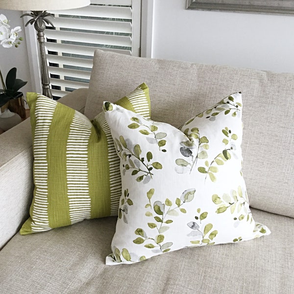 Chartreuse Cushions, Chartreuse Pillows, Cushion Cover, Foliage Pillows, Green, Ivory, Cushions.