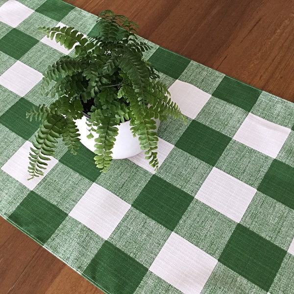 Modern Farmhouse Luxe Indoor/Outdoor Table Runner. FarmHouse Decor. Green Check, Red Check, Black and White Checks Table Runner