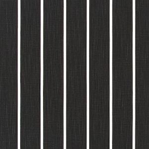 May include: Black and white striped fabric with a subtle textured pattern. The fabric has a vertical striped design with white stripes against a black background.