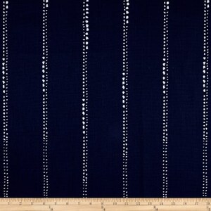 May include: Navy blue fabric with white dotted lines running vertically. The fabric has a subtle texture.