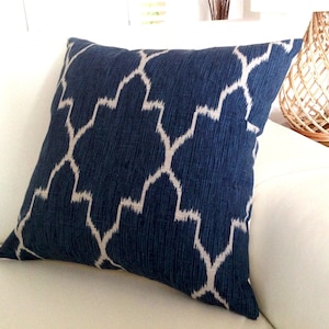 Navy Blue Cushions Navy Pillows Blue Ikat Diamond Monaco Cushion Cover, Decorative Pillows