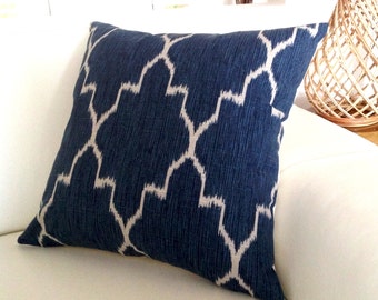 Navy Blue Ikat Diamond Cushion Cover: Monaco Decorative Pillow