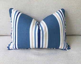 Coastal Style Striped Pillow Cover: Sapphire Blue Stripes