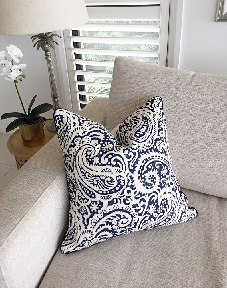 Pillows Navy Blue Cushions Paisley Pillows Cushion Cover Etsy