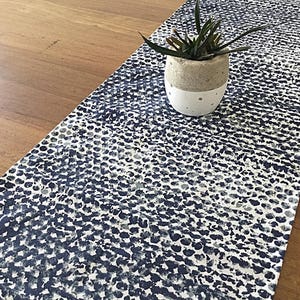 Table Runner Coastal Style Vintage Indigo Table Runner. Coastal Beach House Decor. Abstract Dots.