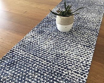 Table Runner Coastal Style Vintage Indigo Table Runner. Coastal Beach House Decor. Abstract Dots.