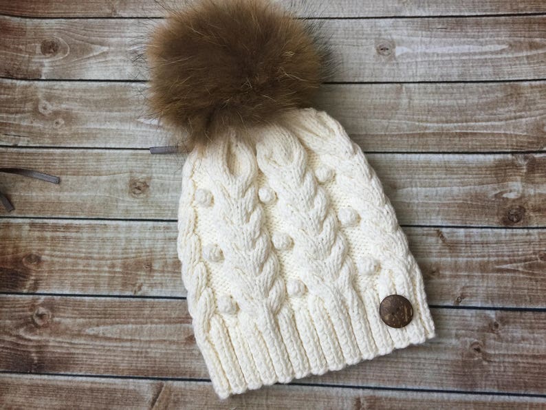 merino knit kids hatWinter hat genuine fur knit hat large fox fur pompom Real fur pompom hat knit winter hat kids knit wool hat
