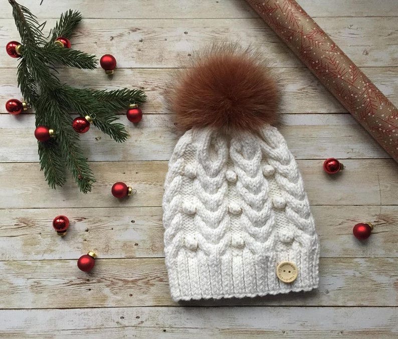 merino knit kids hatWinter hat genuine fur knit hat large fox fur pompom Real fur pompom hat knit winter hat kids knit wool hat