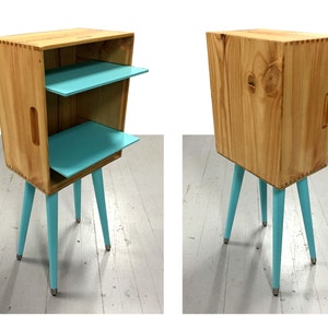 Retrofitted Wine Box Nightstand with painted legs