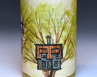 Handmade Cape Cod Style Ceramic Treehouse Tumbler or Utensil Cup