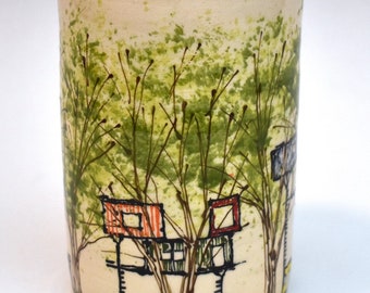 Handmade Shipping Container Style Ceramic Treehouse Tumbler or Utensil Cup